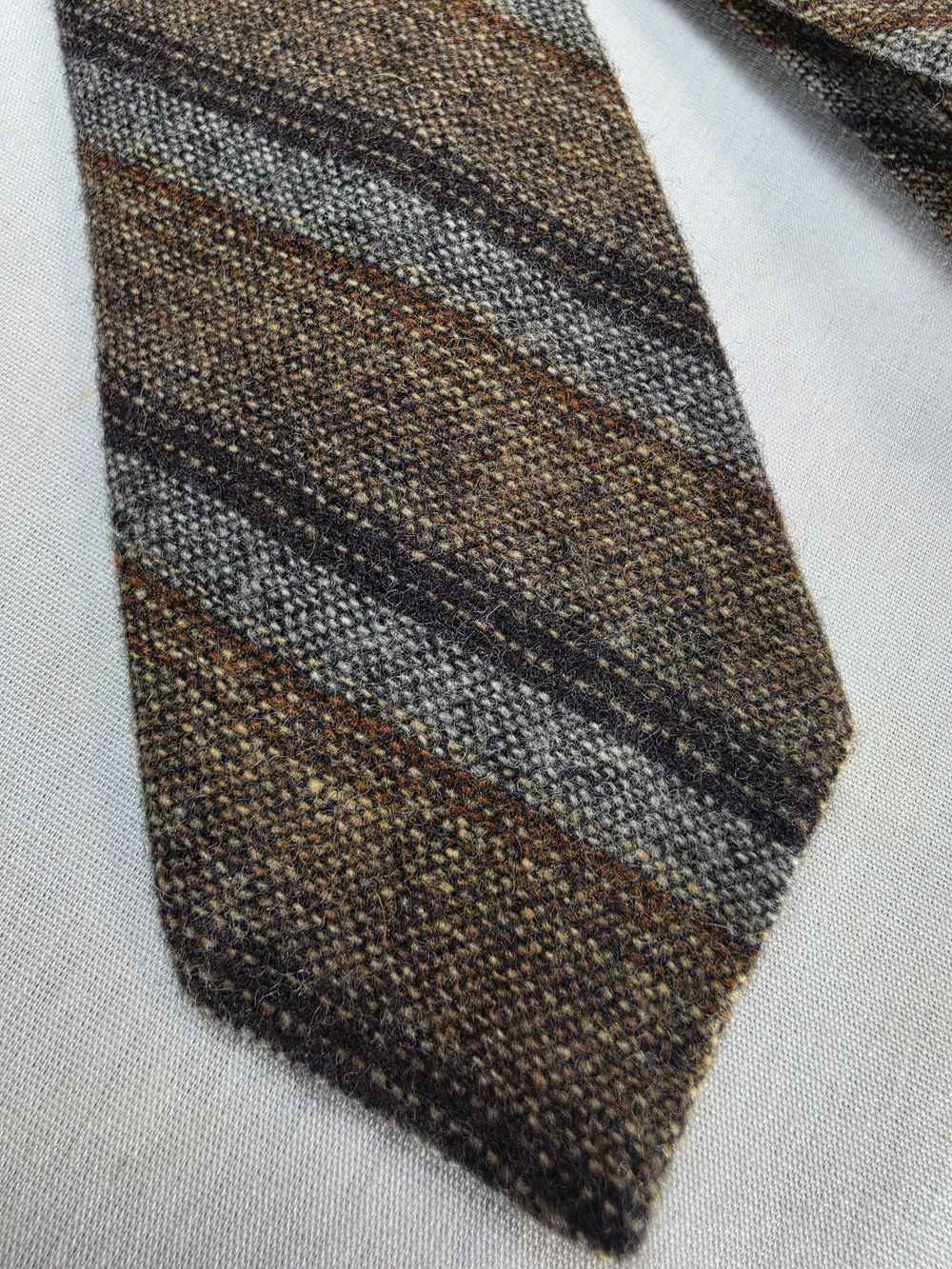 Men's Vintage Brown & Gray Striped Lamb's Wool Tie